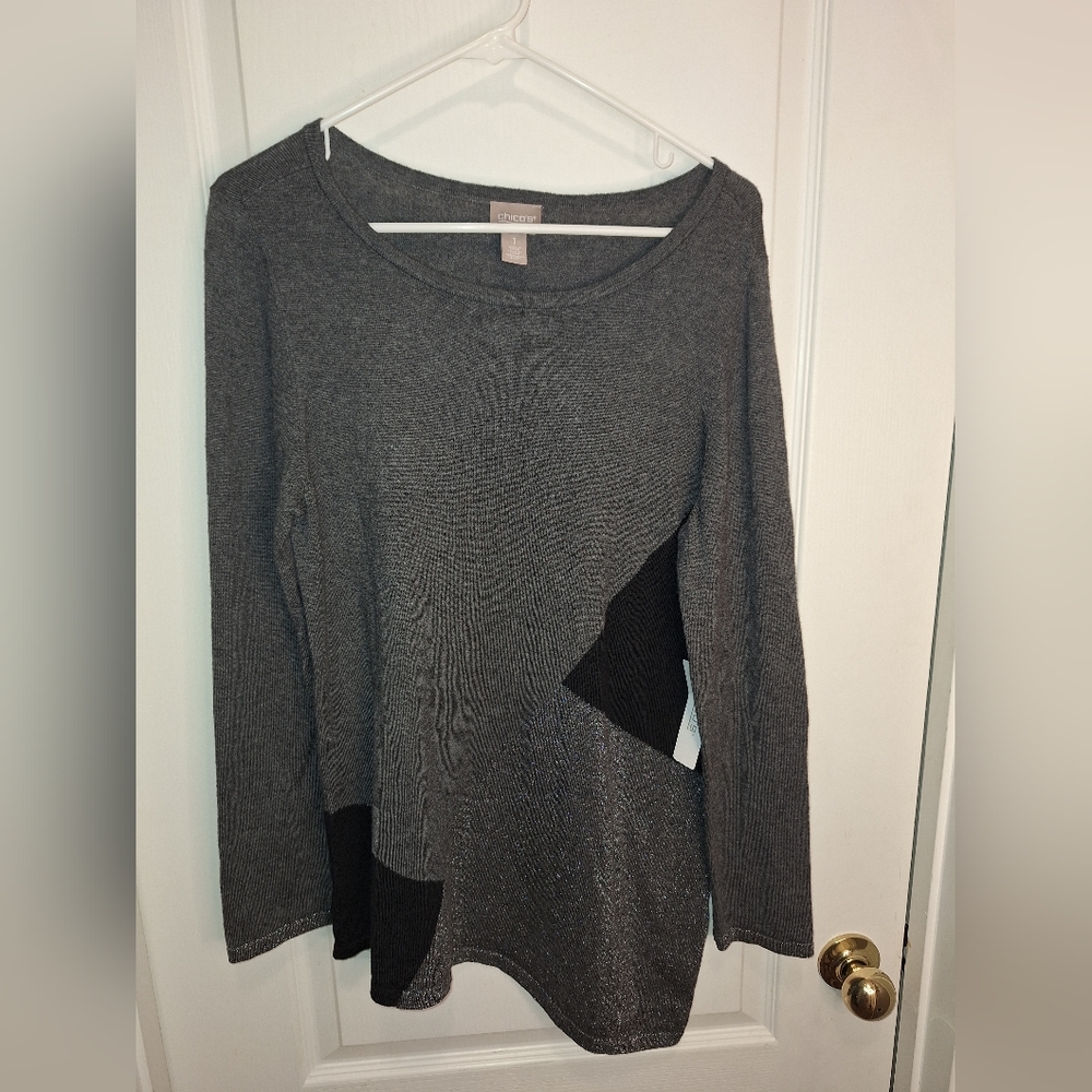 NWT/ CHICOS /SWEATER / SIZE: 1 ( MEDIUM)/ BLACK AND GRAY